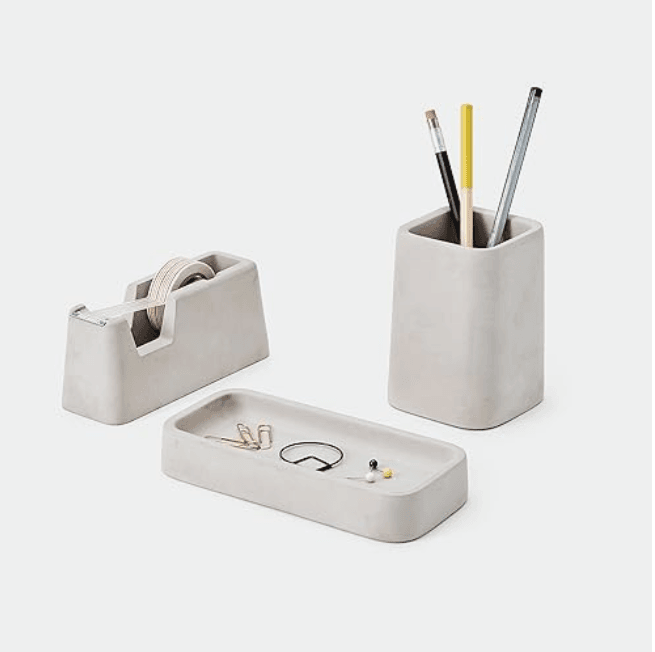 Areaware Concrete Desk Set by Magnus Pettersen — pen holder, tape dispenser, tray
