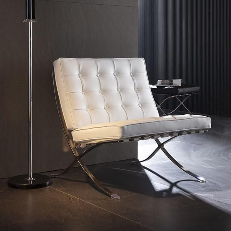 White Barcelona Chair replica — common reproduction finish showing chrome base