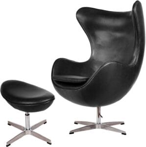 Arne Jacobsen-style egg chair replica with stainless steel swivel base