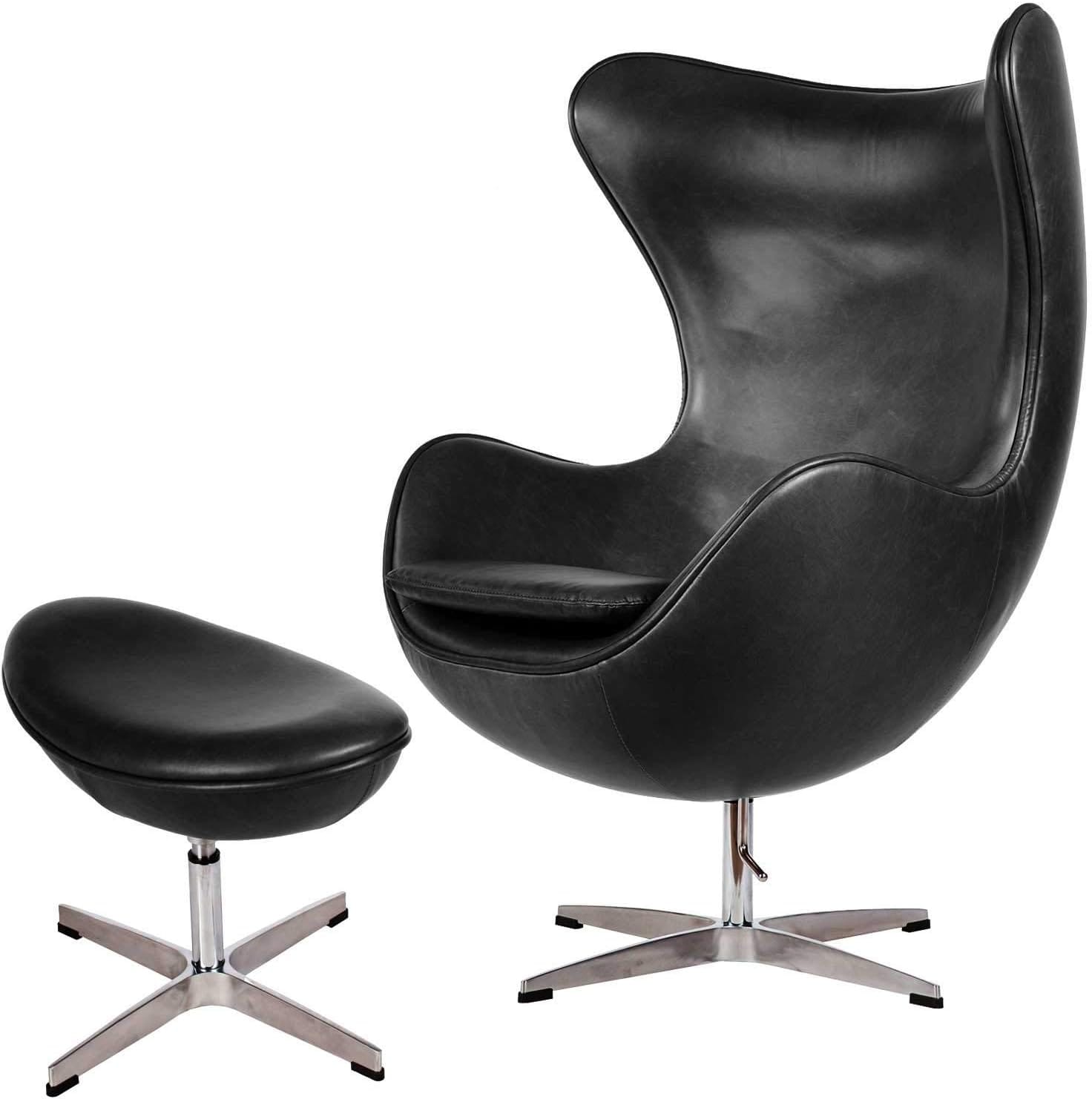Arne Jacobsen-style egg chair replica with stainless steel swivel base