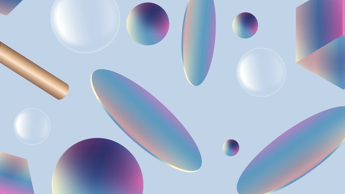Floating geometric shapes in blue gold and pink — contemporary Italian design