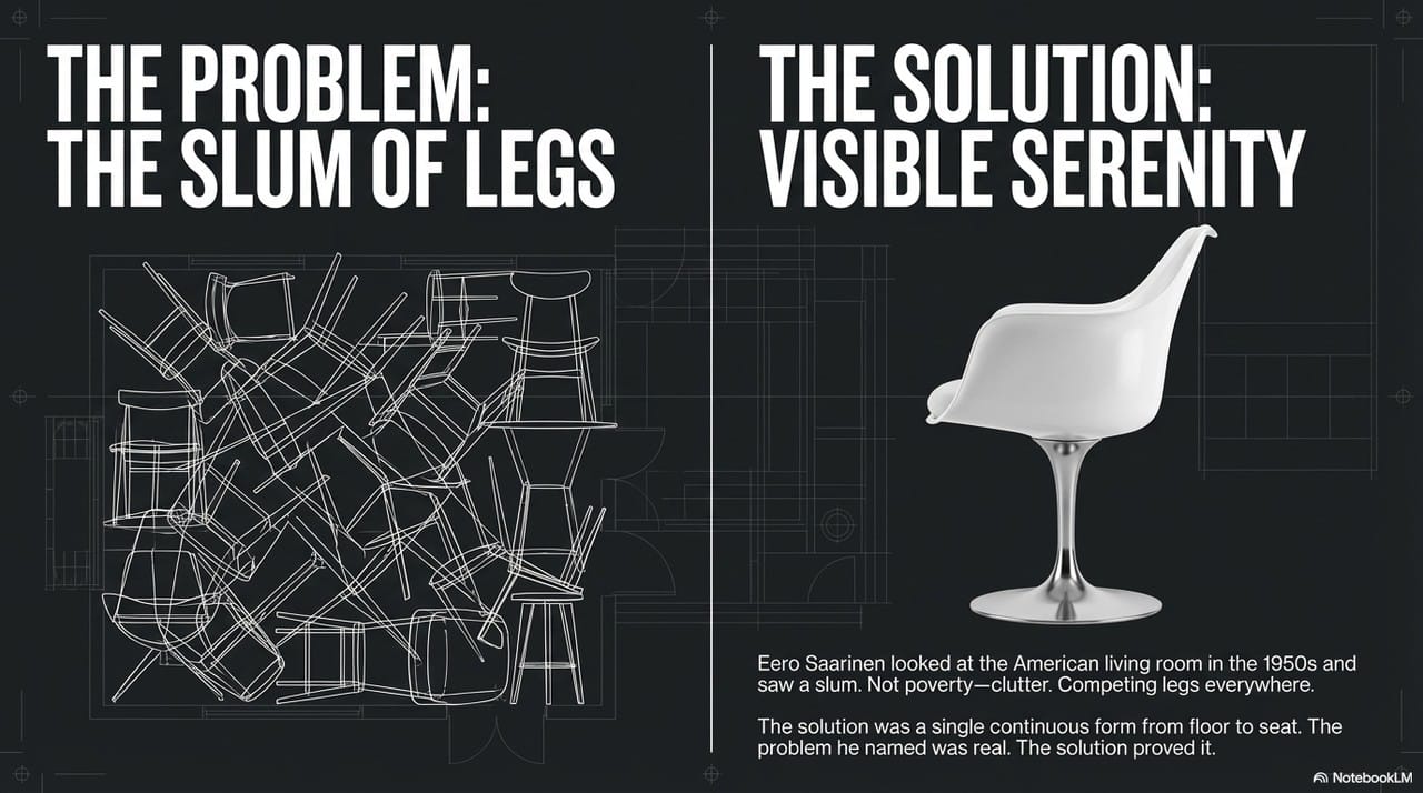 The slum of legs vs visible serenity — Saarinen Tulip Chair