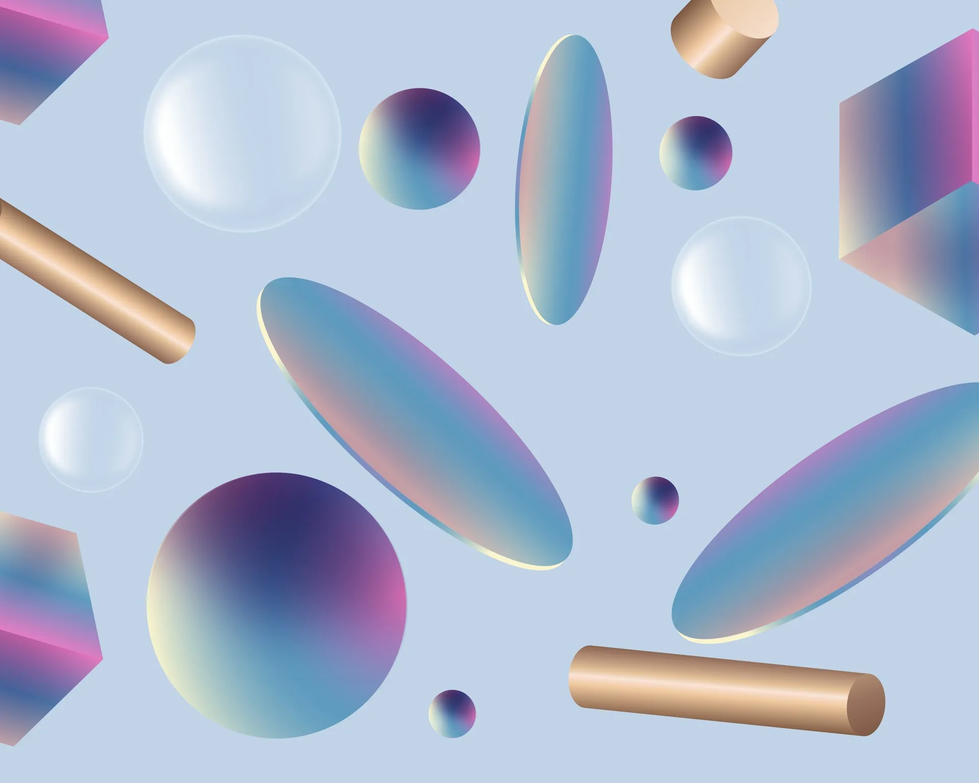 Floating colorful geometric shapes representing the playful design philosophy of leading design brands and ateliers