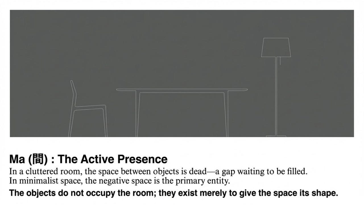 Ma (間) — Japanese concept of negative space as active presence; in minimalist space the negative space is the primary entity