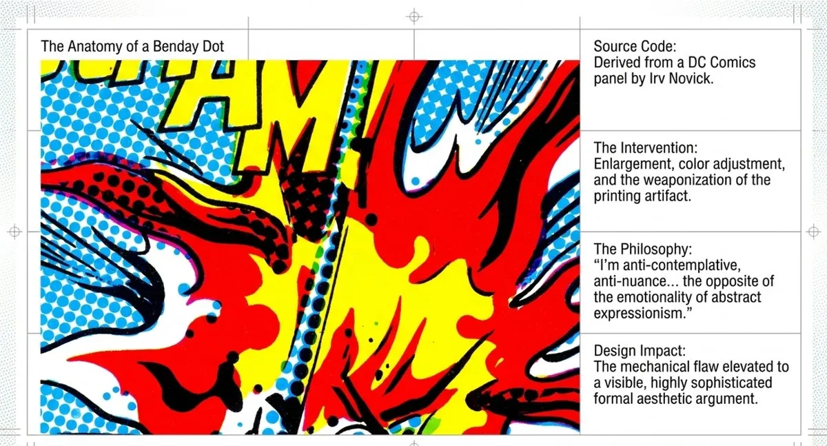 Anatomy of a Benday dot — Roy Lichtenstein's use of the comic book halftone printing artifact as aesthetic element in Pop Art