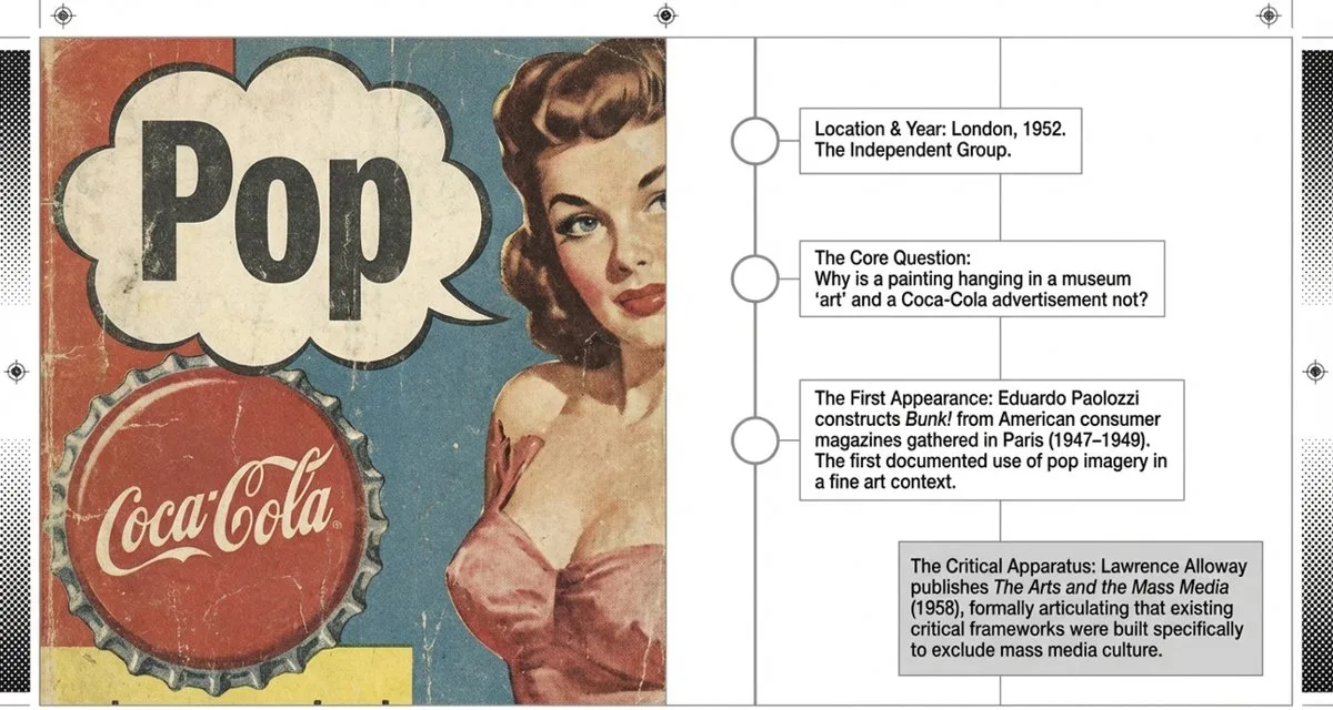 Historical timeline of Eduardo Paolozzi and the Independent Group London 1952 — origin of Pop Art