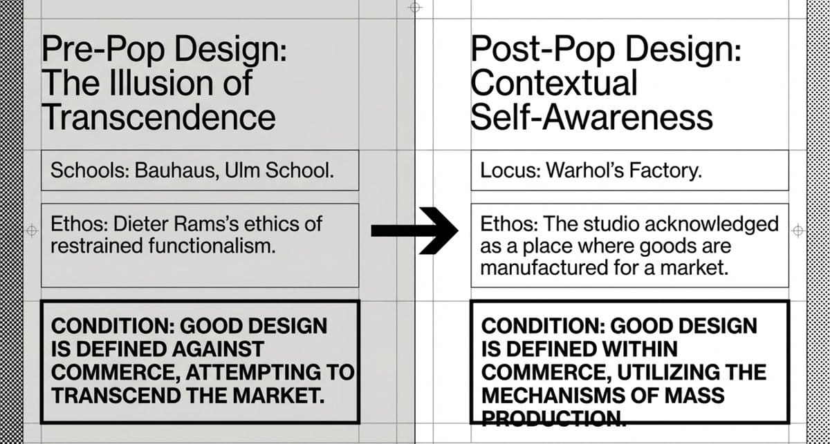 Before and after Pop Art: Pre-Pop Bauhaus functionalism versus Post-Pop design self-awareness and commercial context