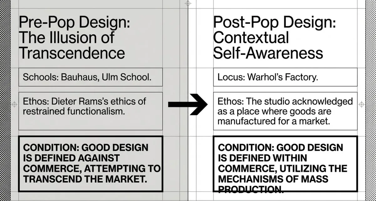 Before and after Pop Art: Pre-Pop Bauhaus functionalism versus Post-Pop design self-awareness and commercial context