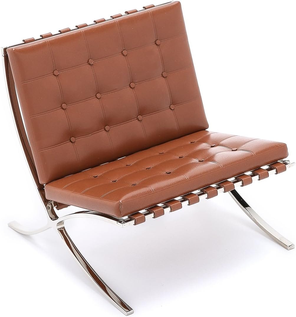 Vitra Miniature Barcelona Chair by Mies van der Rohe, X-frame steel base, tufted leather cushions, 1:6 scale
