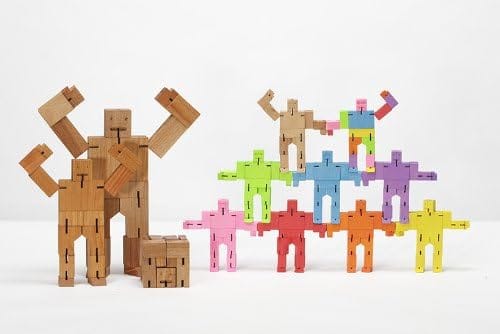 Areaware Cubebot Micro Natural, wooden robot collapsible into a cube, beech wood