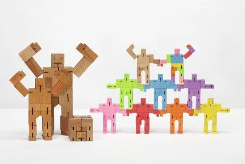 Areaware Cubebot Micro Natural, wooden robot collapsible into a cube, beech wood