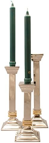 GAC Art Deco style nickel silver candlestick holder pair, 10-inch column form