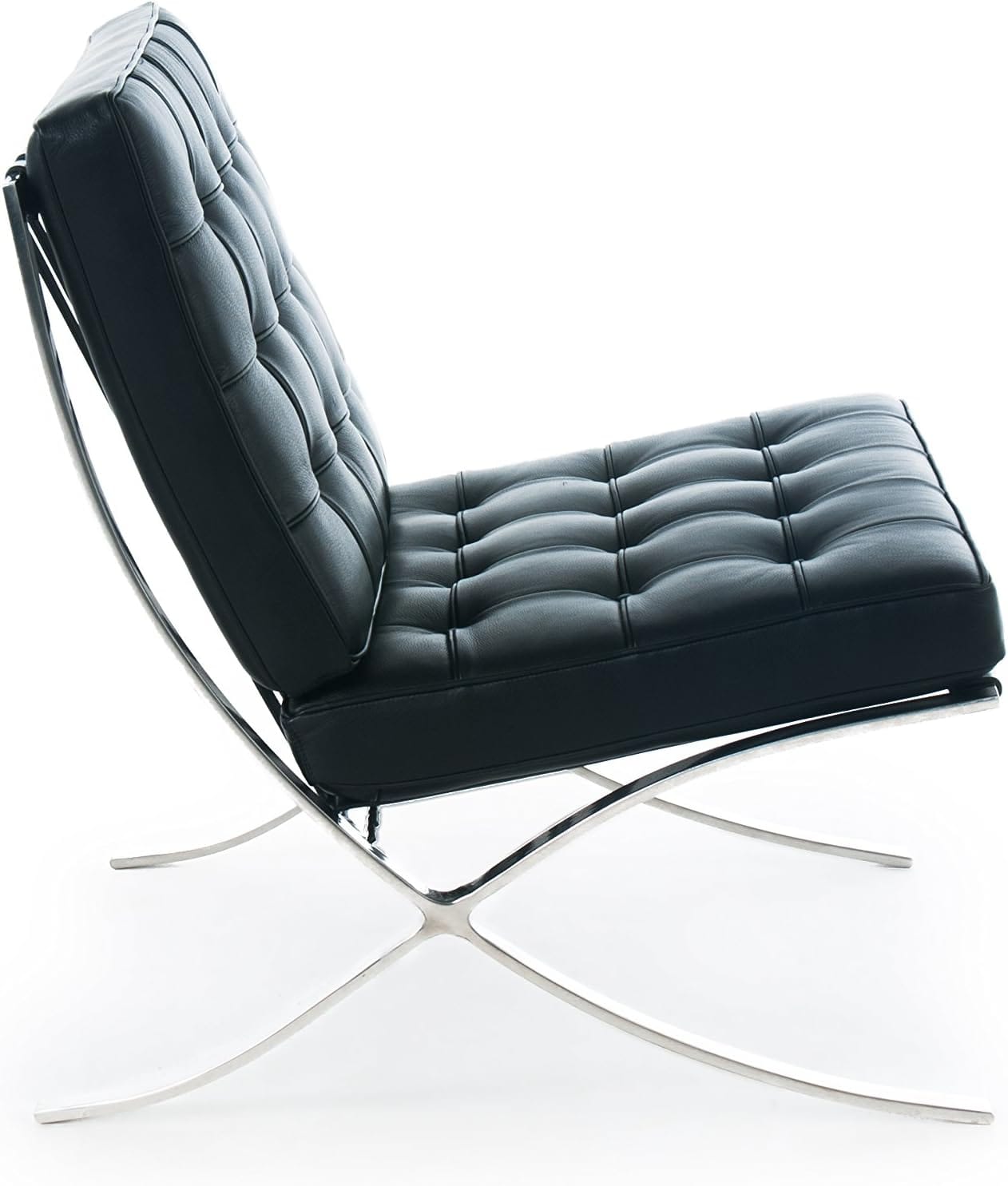 RoveConcepts Barcelona Chair in black Italian leather with polished stainless steel frame
