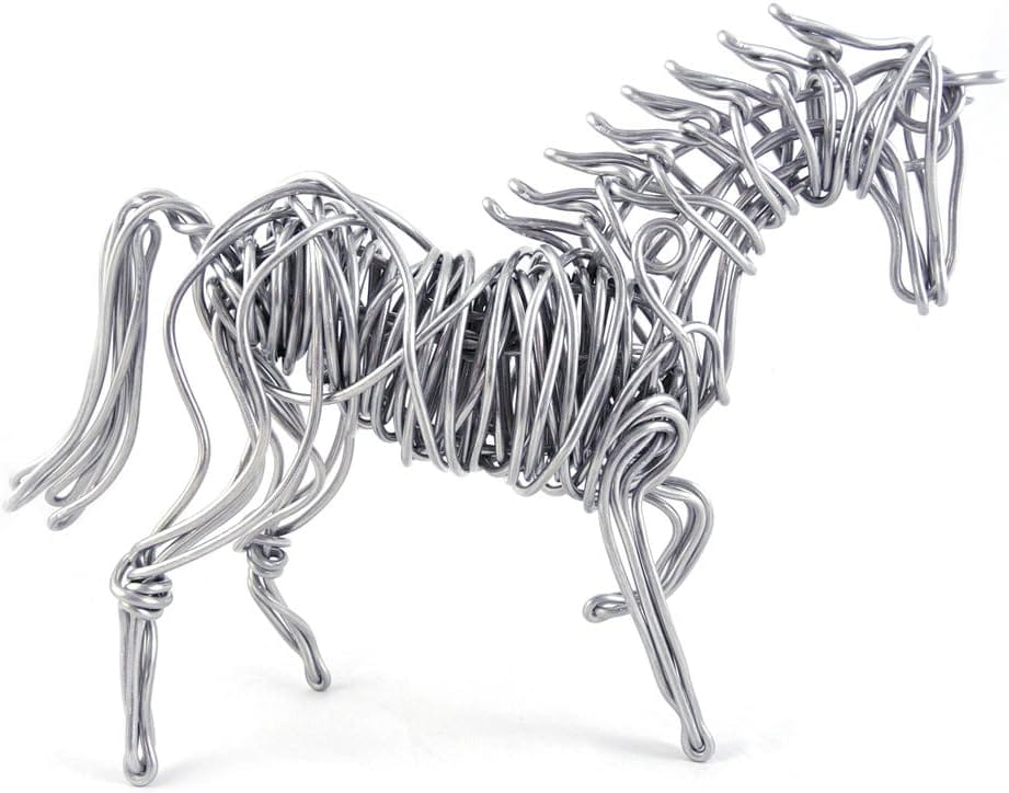 Contemporary aluminum wire horse sculpture, open-form metal art