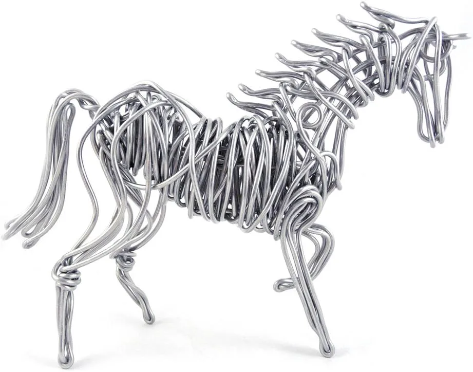 Contemporary aluminum wire horse sculpture, open-form metal art