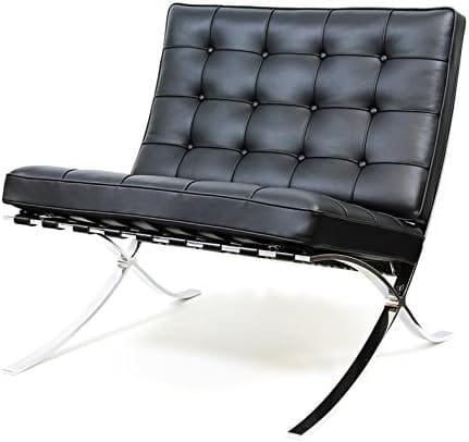 iFN Modern Reproduction Barcelona Chair with genuine leather upholstery and stainless steel frame