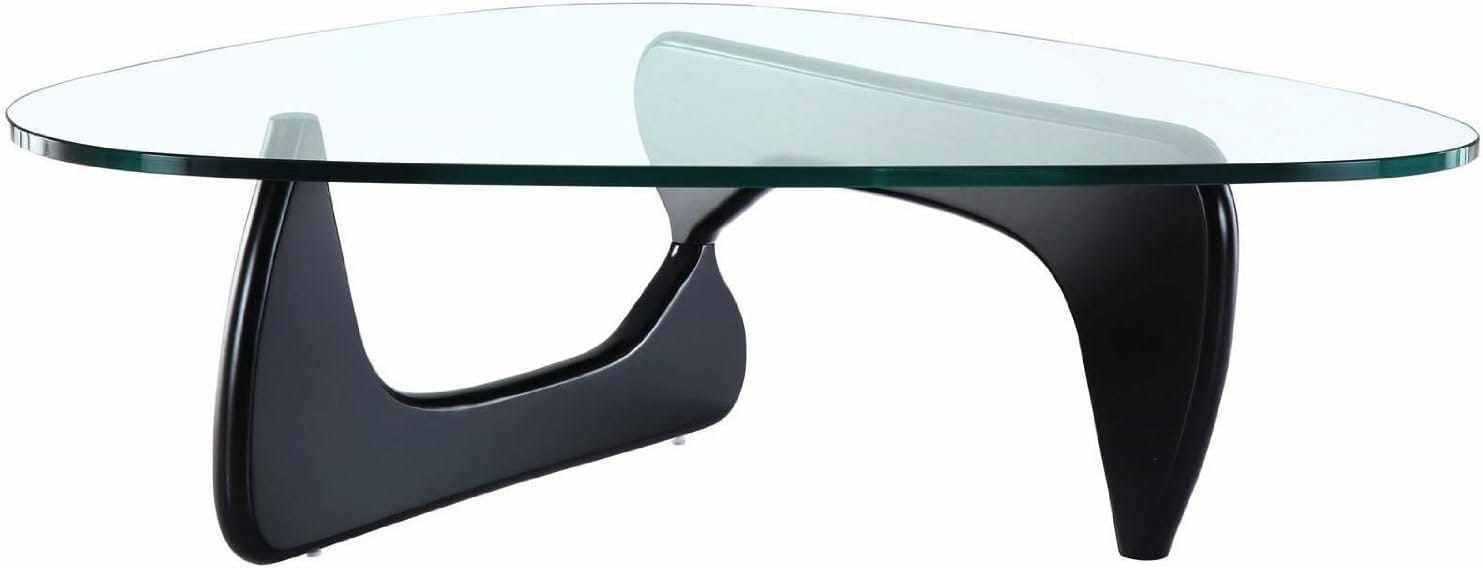 eMODERN FURNITURE mid-century modern coffee table with black hardwood base and glass top
