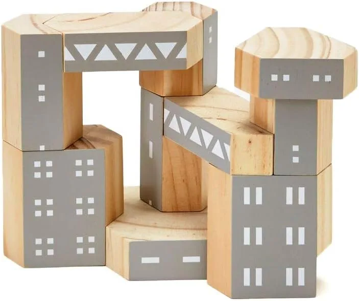 Areaware Blockitecture Brutalism set, hexagonal beech-wood blocks in gray