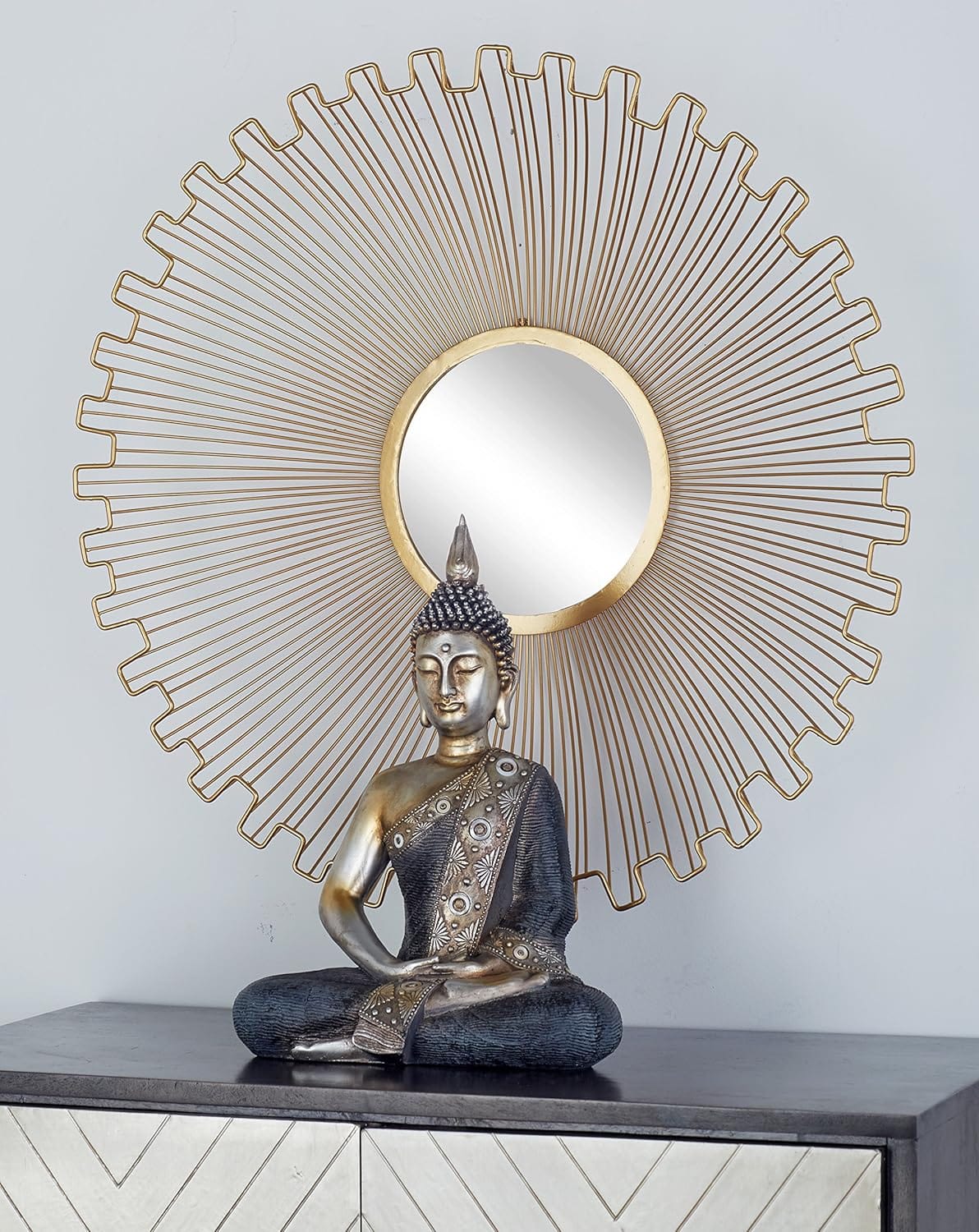 Deco 79 metal sunburst wall decor with mirror accent, set of 3