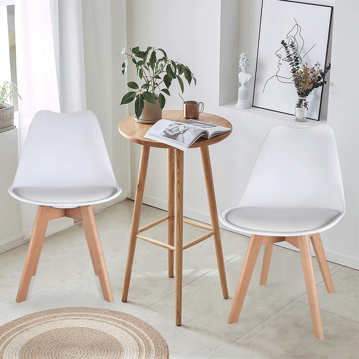 netuera Mid Century Modern Tulip Chair Set of 4, PU upholstered seat, pedestal base variant