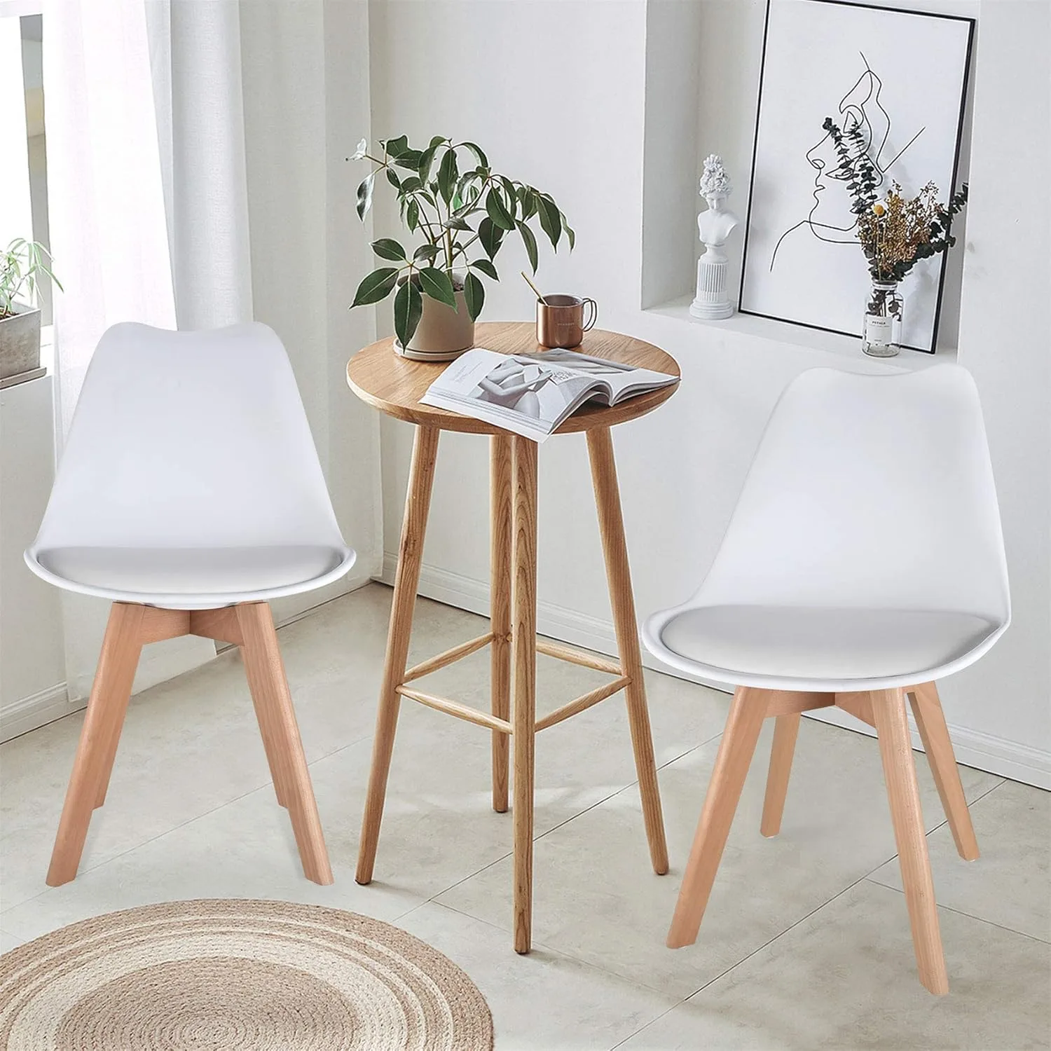 netuera Mid Century Modern Tulip Chair Set of 4, PU upholstered seat, pedestal base variant