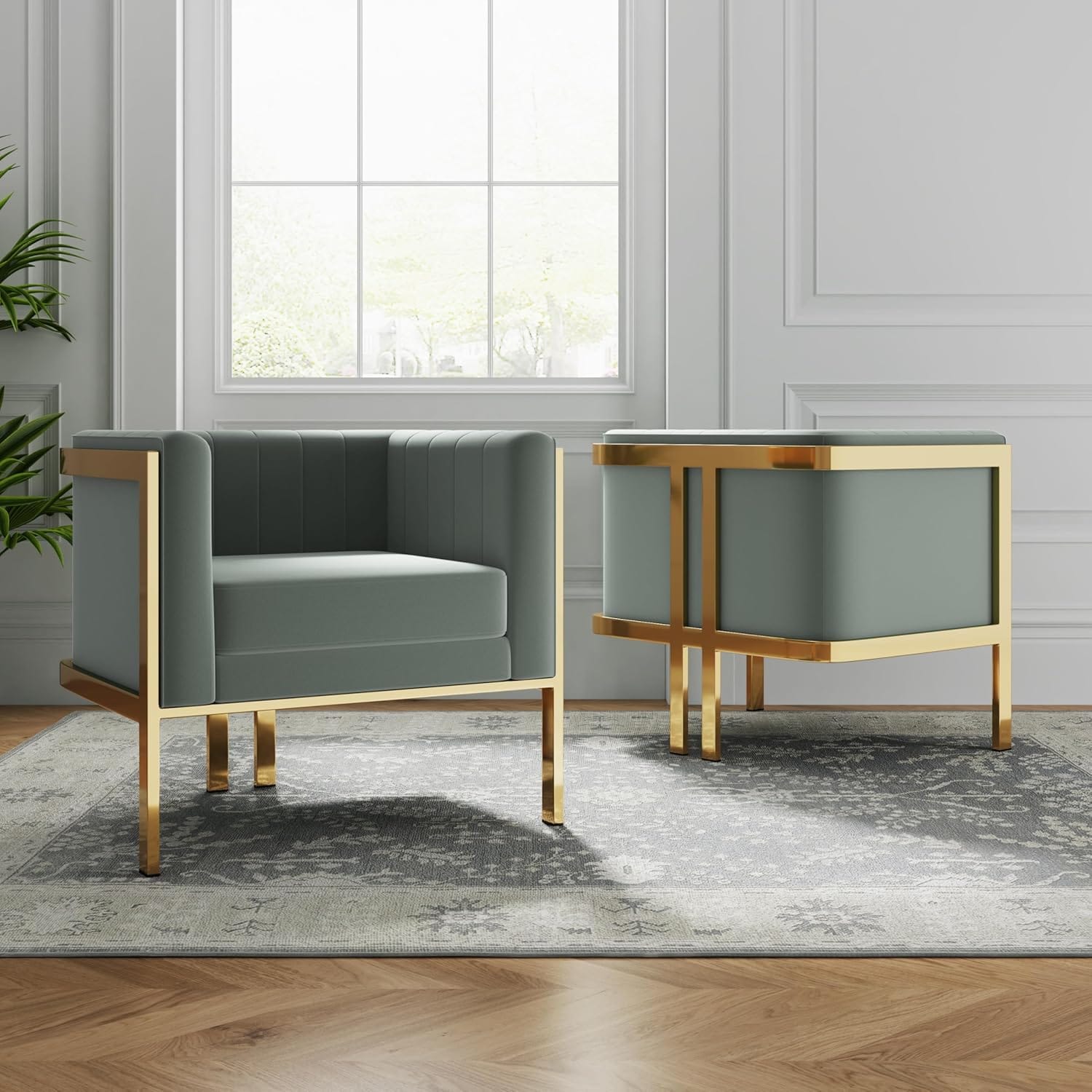 Manhattan Comfort Paramount velvet accent armchair with brass frame