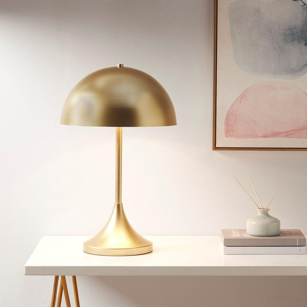 WEALTHOME Art Deco dome-shaped table lamp, gold finish metal, hemispherical shade