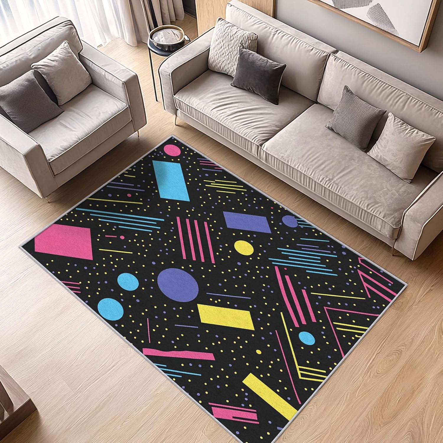 SZLYZM Memphis style geometric rug in zigzag and geometric patterns with bold colors, 7x9 size