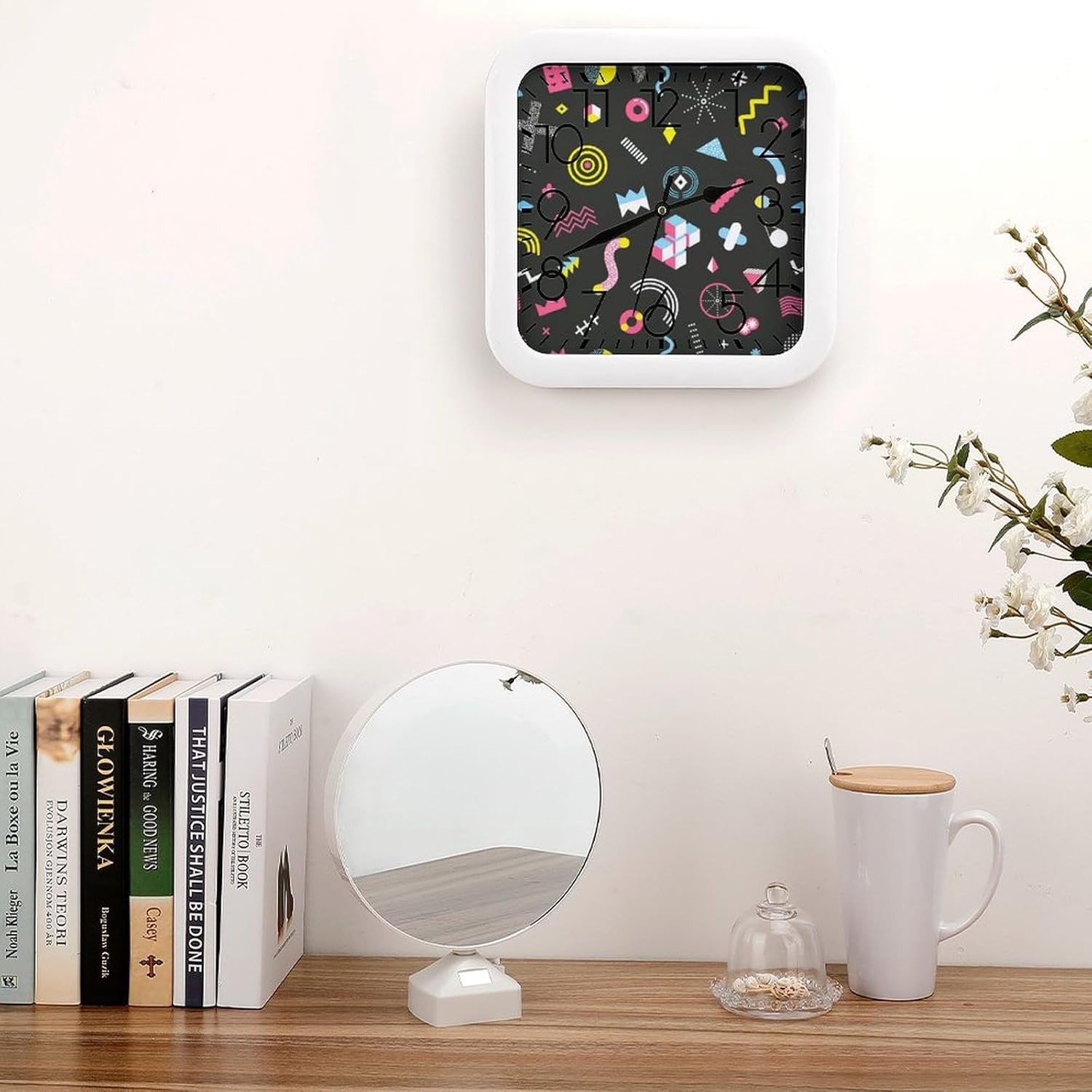 Memphis design pattern silent wall clock, geometric graphic design