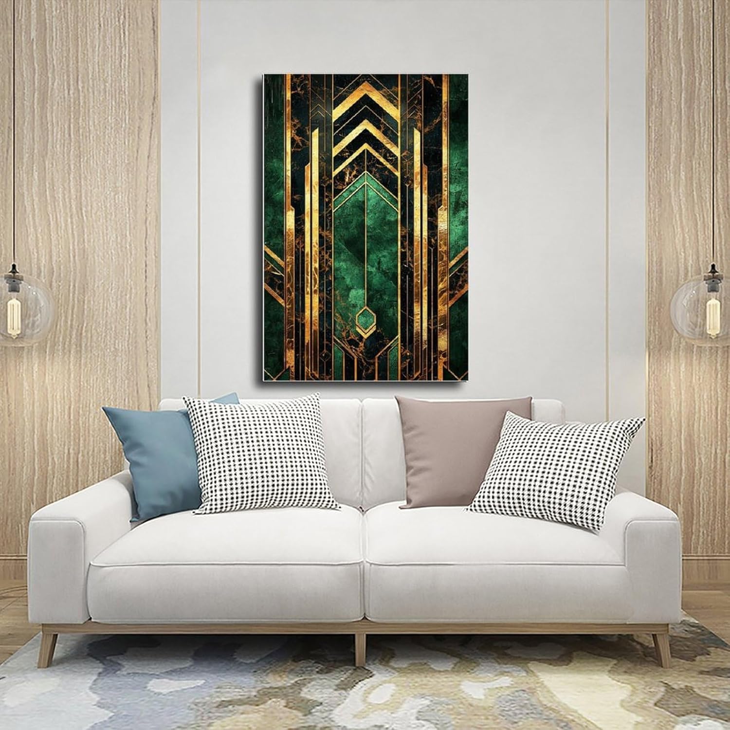 Art Deco geometric wall print, black and gold angular pattern
