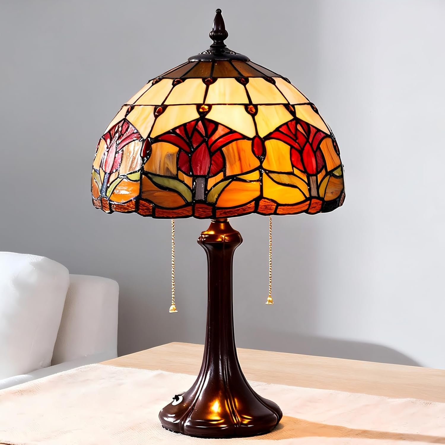 mfanchan handmade stained glass table lamp with geometric colored glass shade panels