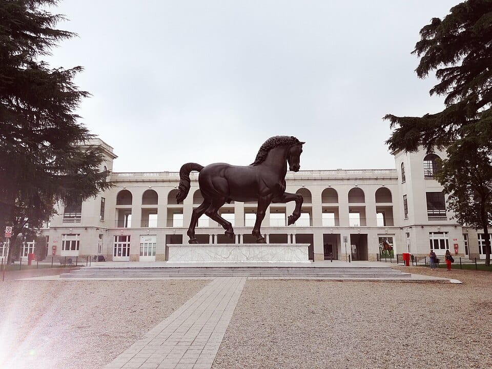 Il Cavallo bronze horse sculpture by Nina Akamu at the Ippodromo di San Siro in Milan Italy 1999