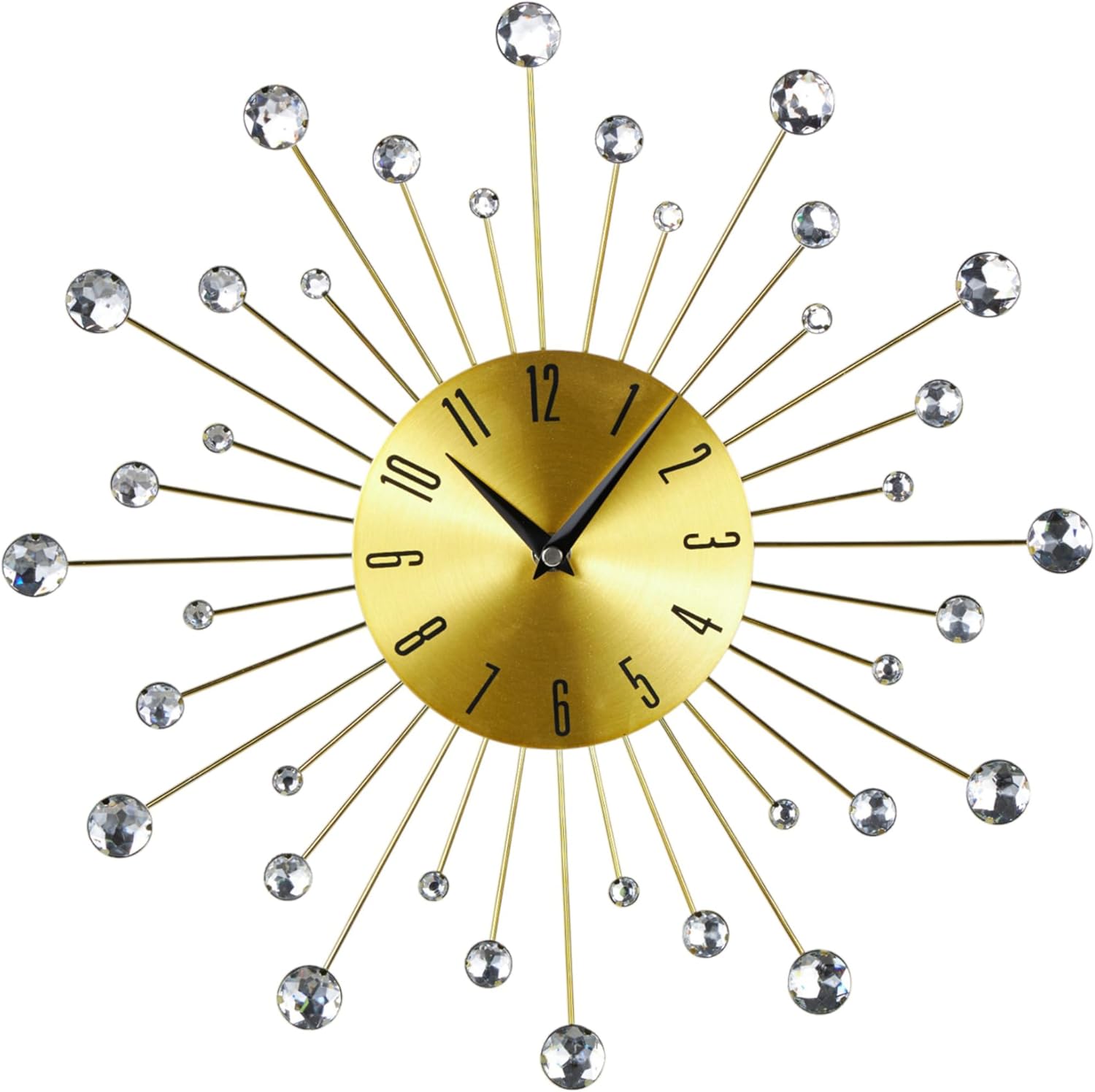 Art Deco sunburst wall clock, geometric gold rays, wall-mounted decorative timepiece