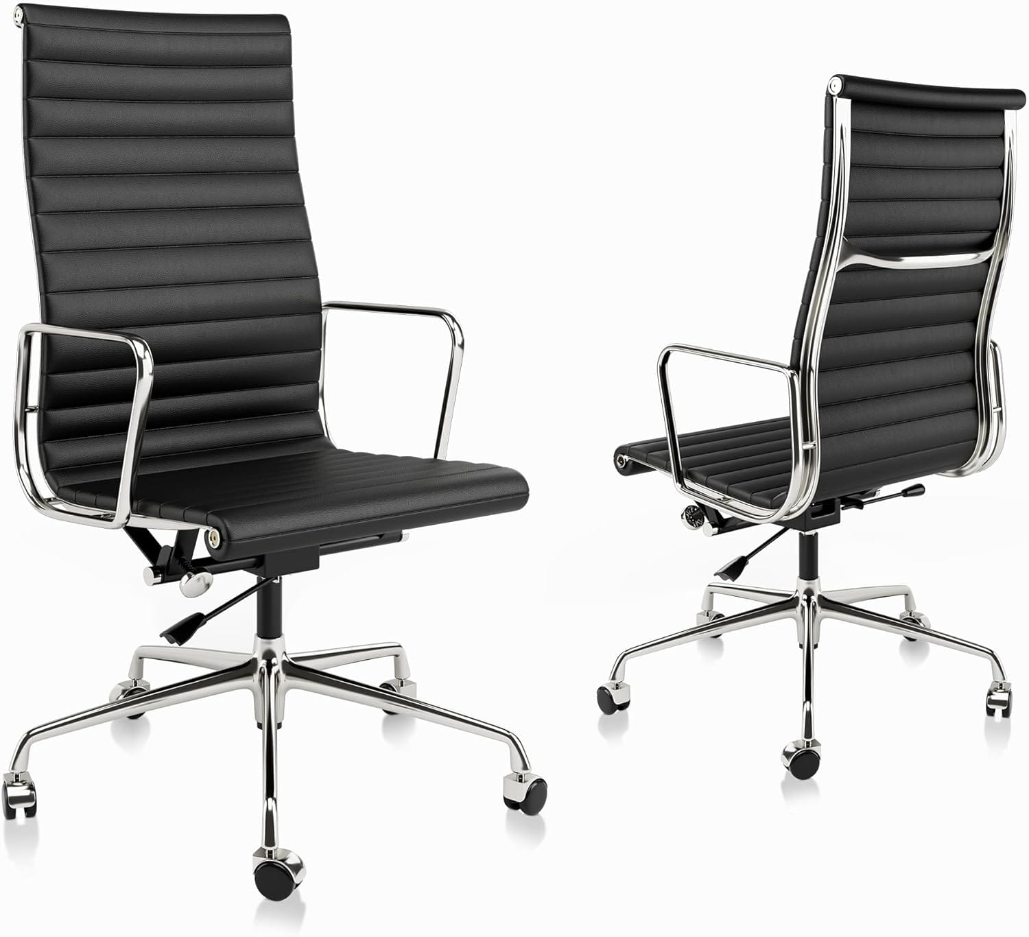 Replica Eames management high-back chair with genuine leather upholstery