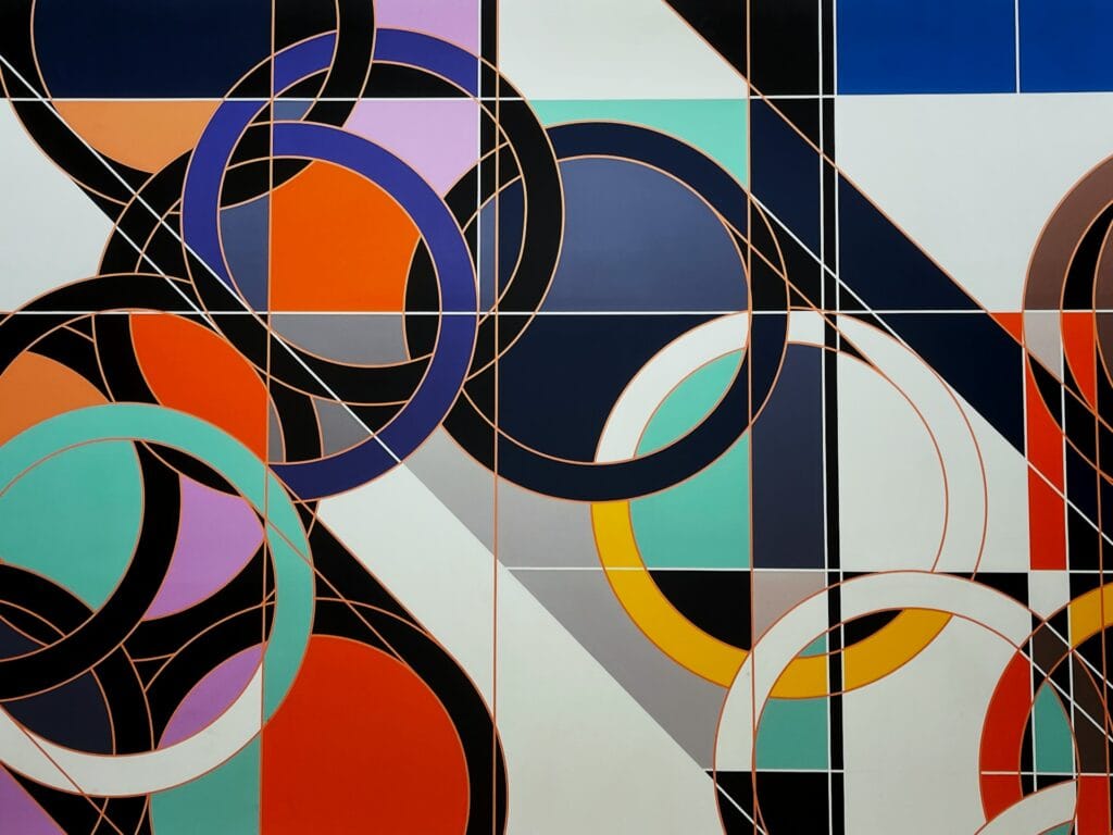 Art Deco interior with geometric forms and gold palette