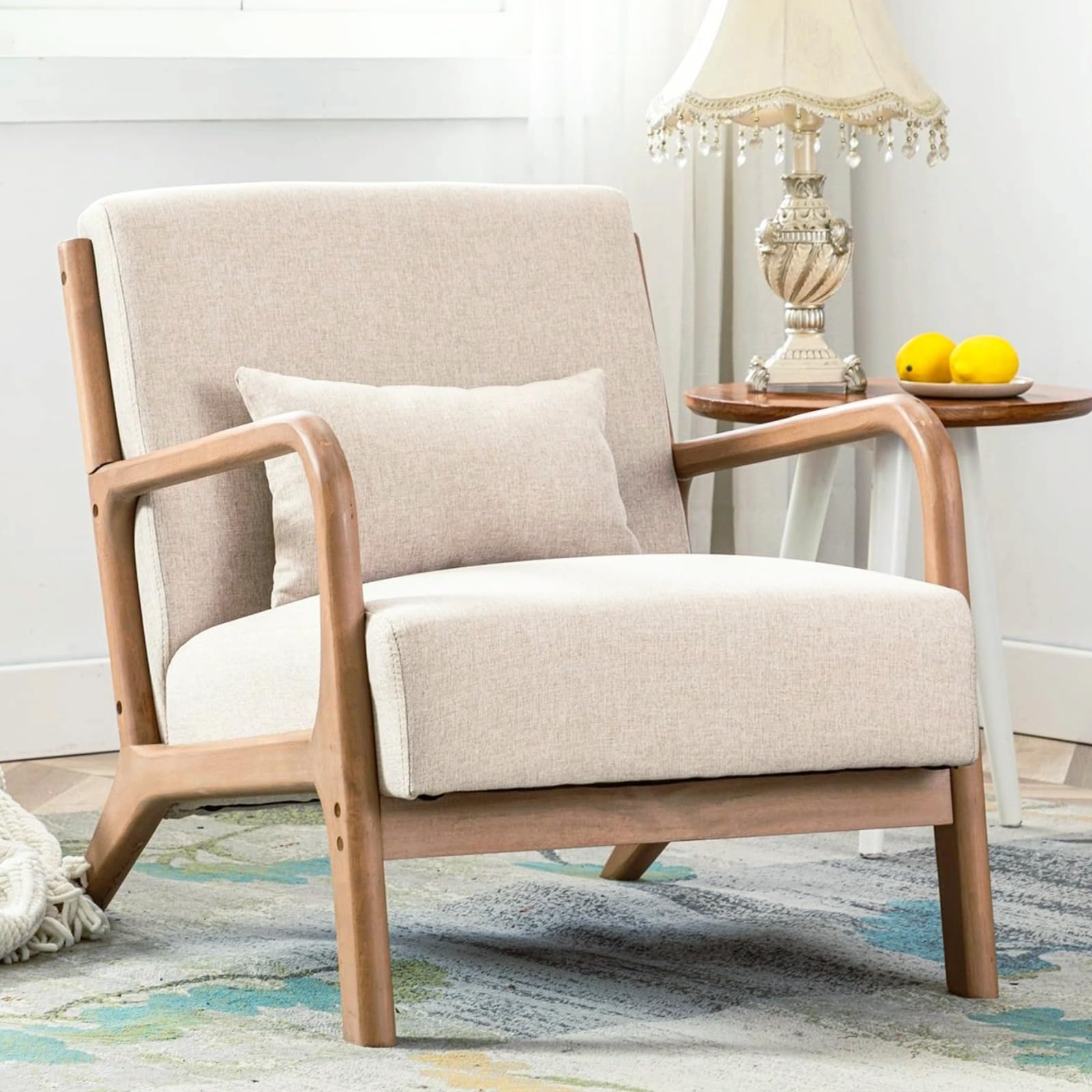 ANJ mid-century modern accent chair with solid wood frame in walnut finish