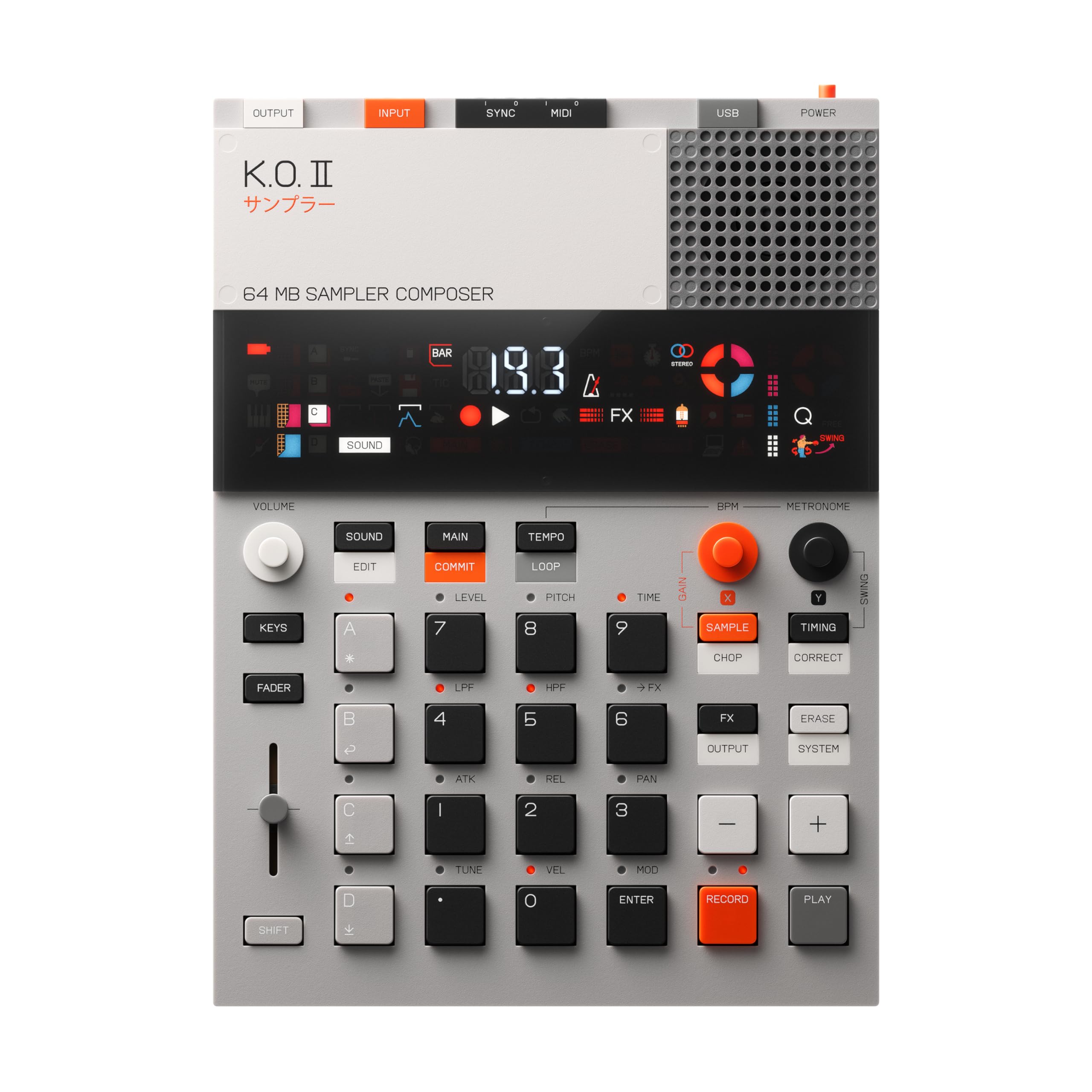Teenage Engineering EP-133 K.O. II sampling drum machine in yellow with pressure-sensitive pads