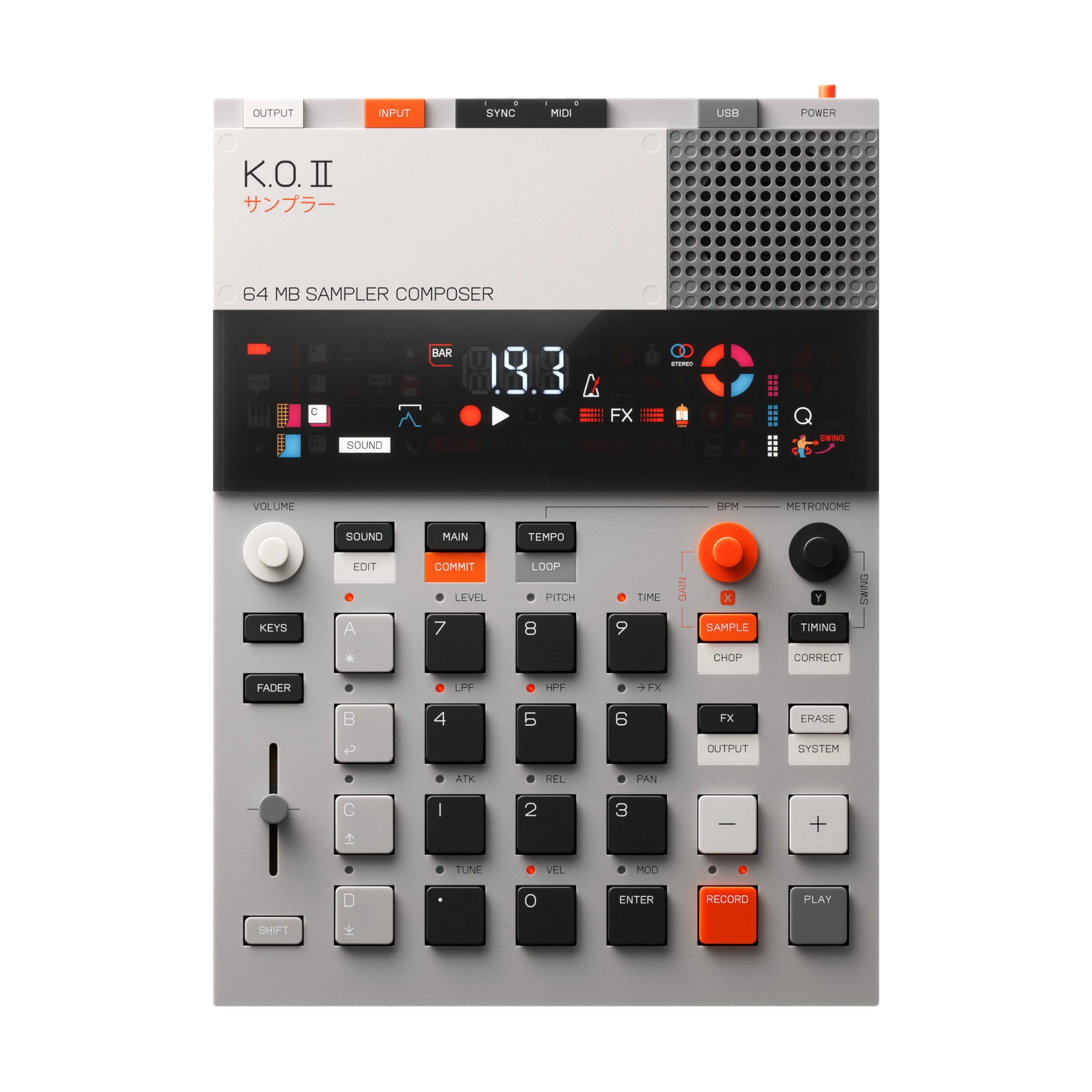 Teenage Engineering EP-133 K.O. II sampling drum machine in yellow with pressure-sensitive pads