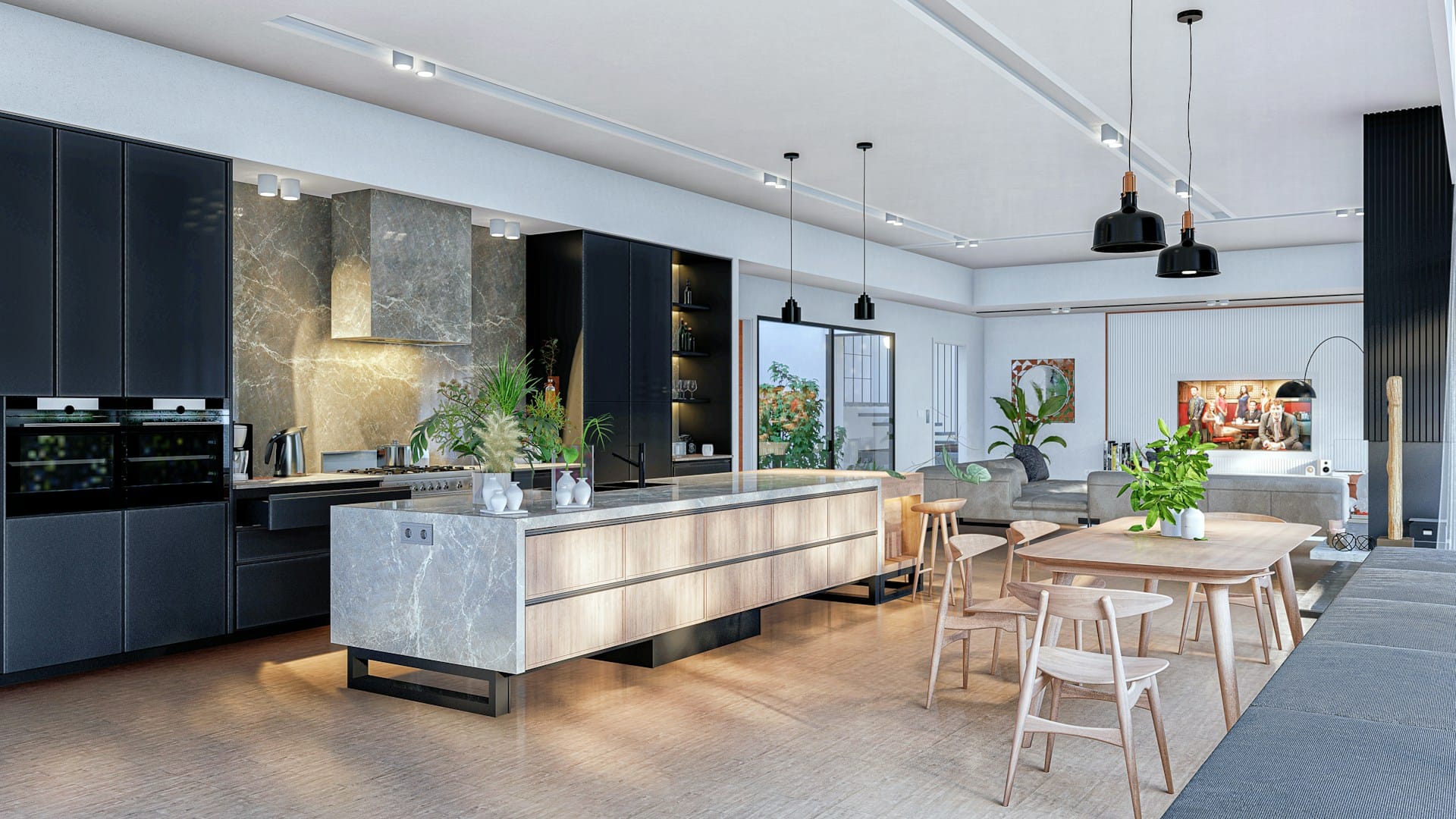 Modern Italian kitchen with open layout and design furnishings