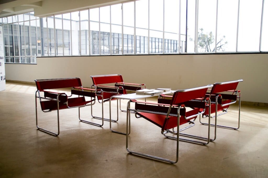 Wassily Chairs by Marcel Breuer at the Bauhaus Dessau, 1925-26, tubular steel furniture in modernist interior