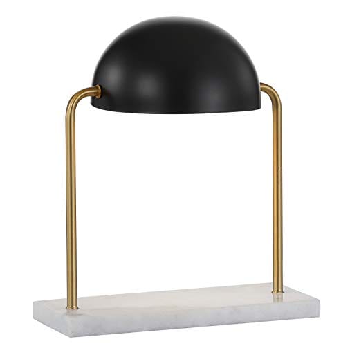JONATHAN Y Art Deco dome table lamp, matte black hemispherical dome on brass supports with white marble base
