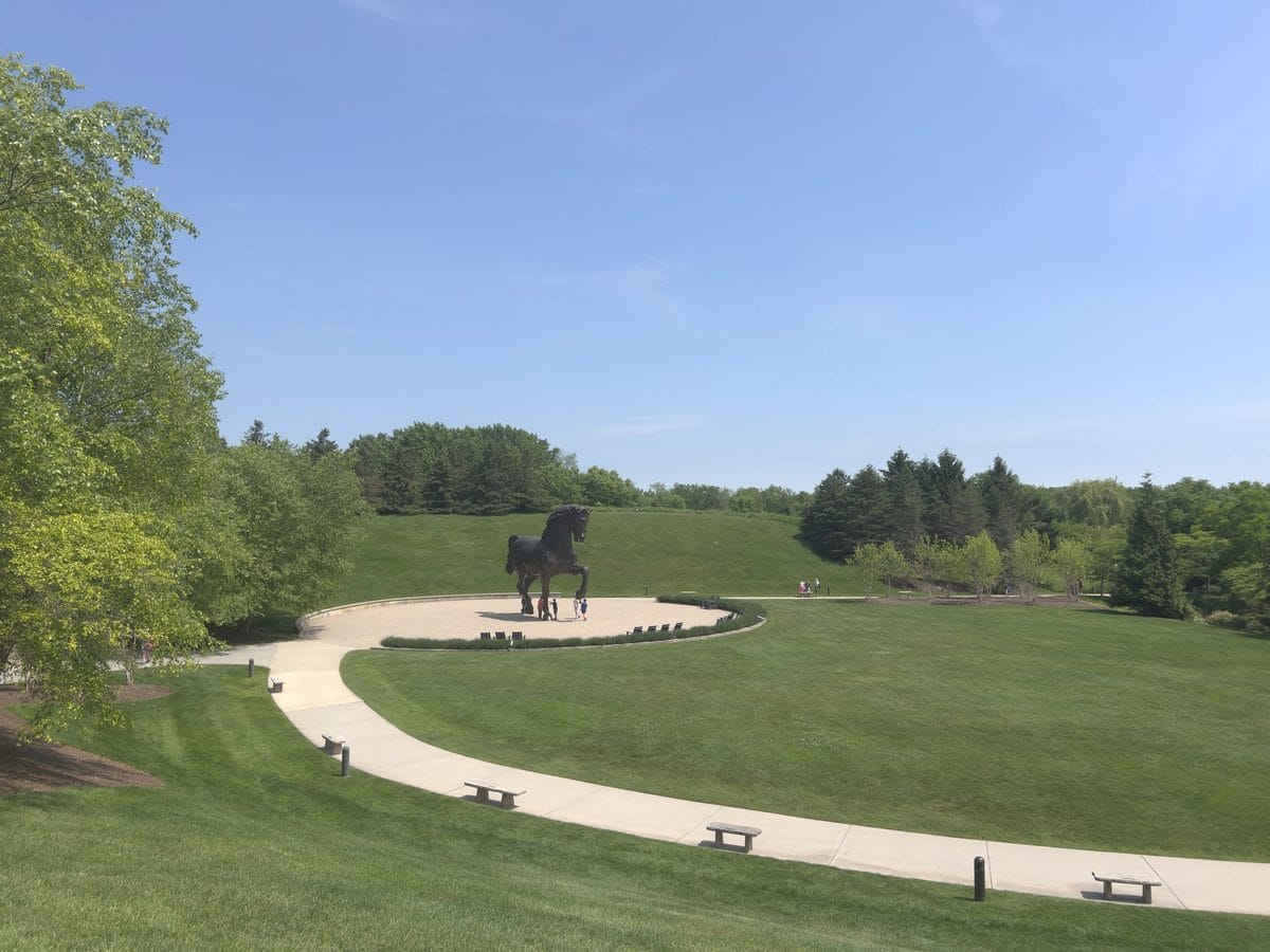Landscaped approach path through Frederik Meijer Gardens and Sculpture Park in Grand Rapids, Michigan