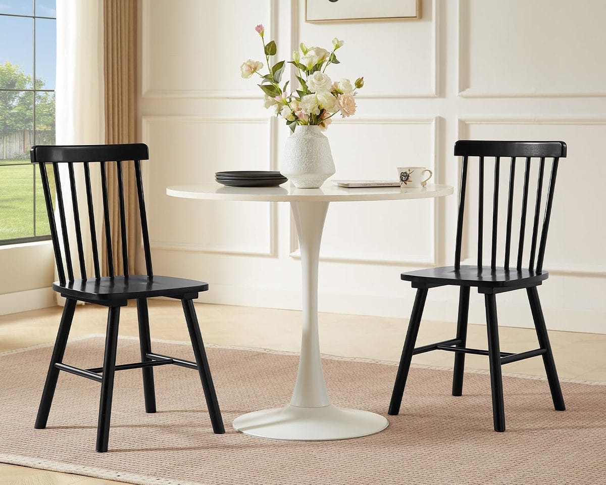 Pair of black PrimeZone Windsor dining chairs with spindle backs